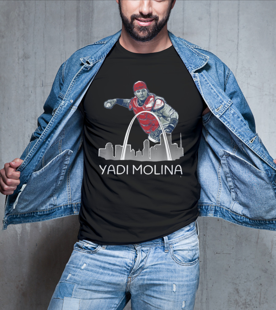 Yadi Molina St. Louis Skyline Arch Baseball T-Shirt