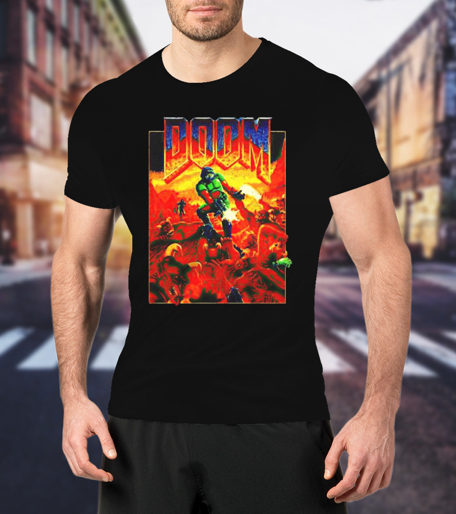 DOOM Welcome To Hell Iconic Demon Battle Scene T-Shirt