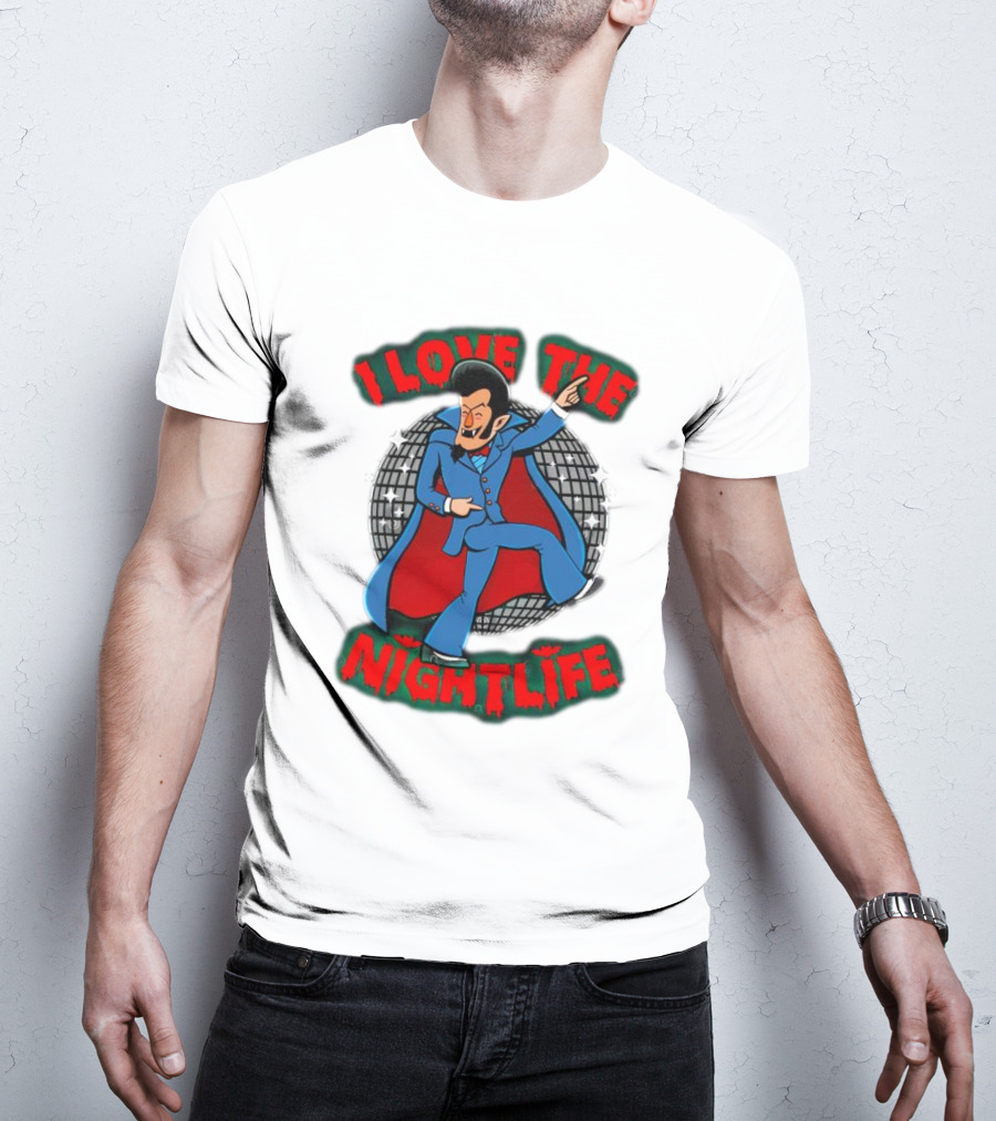 I Love The Nightlife Dracula Disco Dancing With Cape And Disco Ball T-Shirt