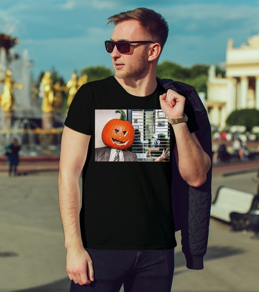 Dwight Schrute Pumpkin Head Halloween Office Scene T-Shirt