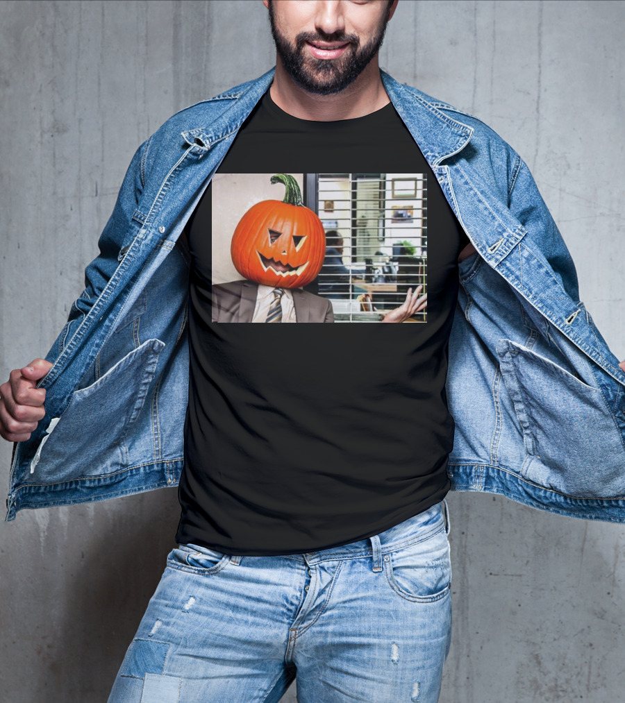 Dwight Schrute Pumpkin Head Halloween Office Scene T-Shirt