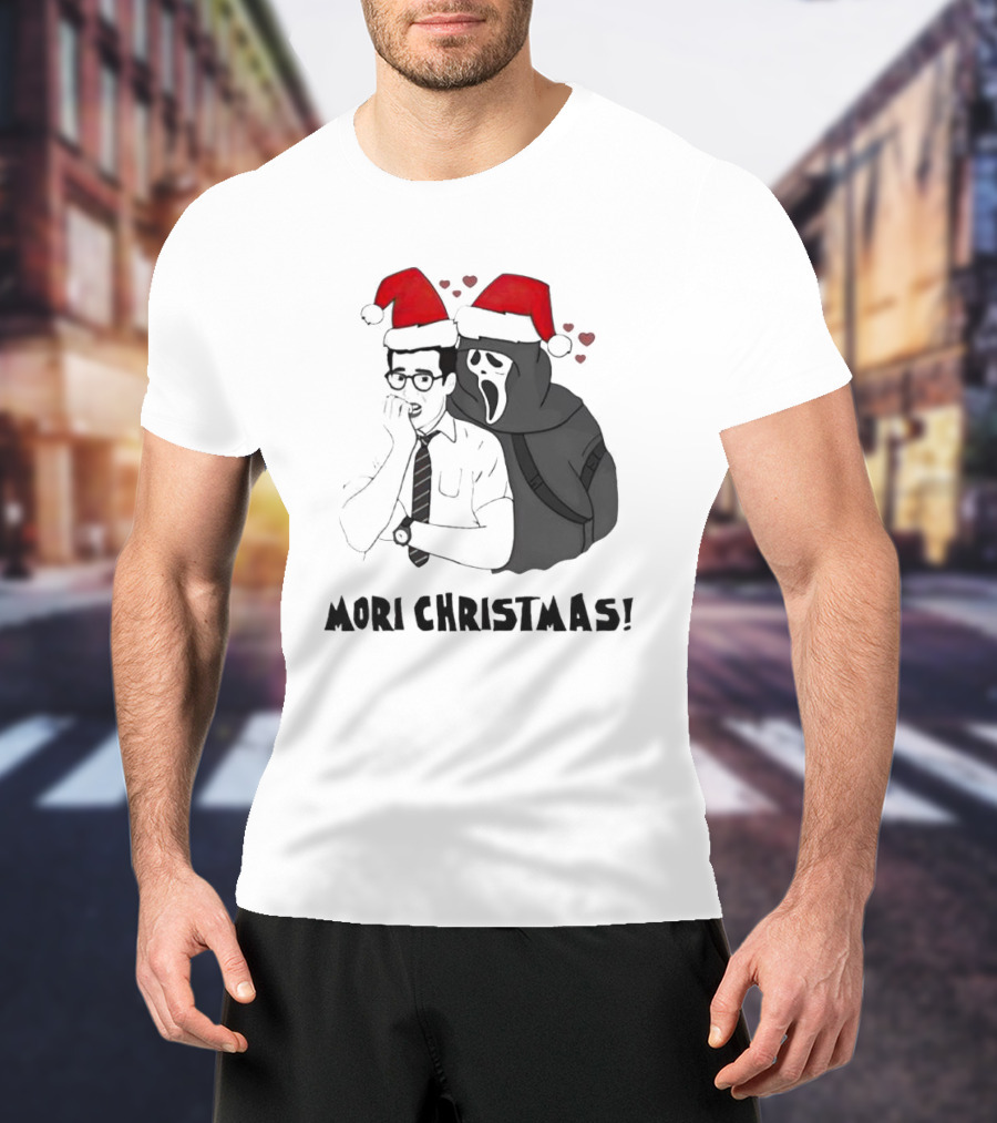Ghostface Mori Christmas Santa Hats And Hearts T-Shirt