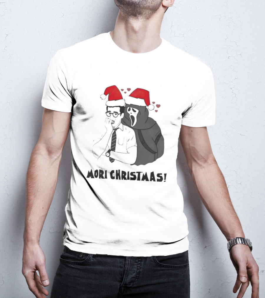 Ghostface Mori Christmas Santa Hats And Hearts T-Shirt