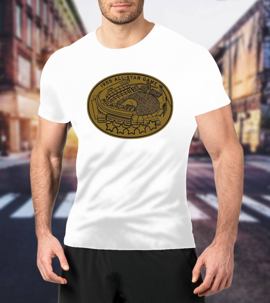 Milwaukee 1955 All-Star Game Stadium Five Stars Emblem T-Shirt