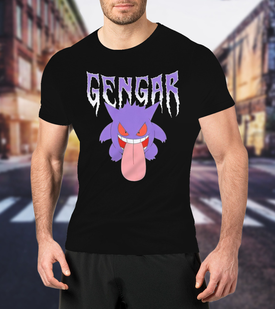 Pokemon Gengar Metal Typography Purple Monster T-Shirt
