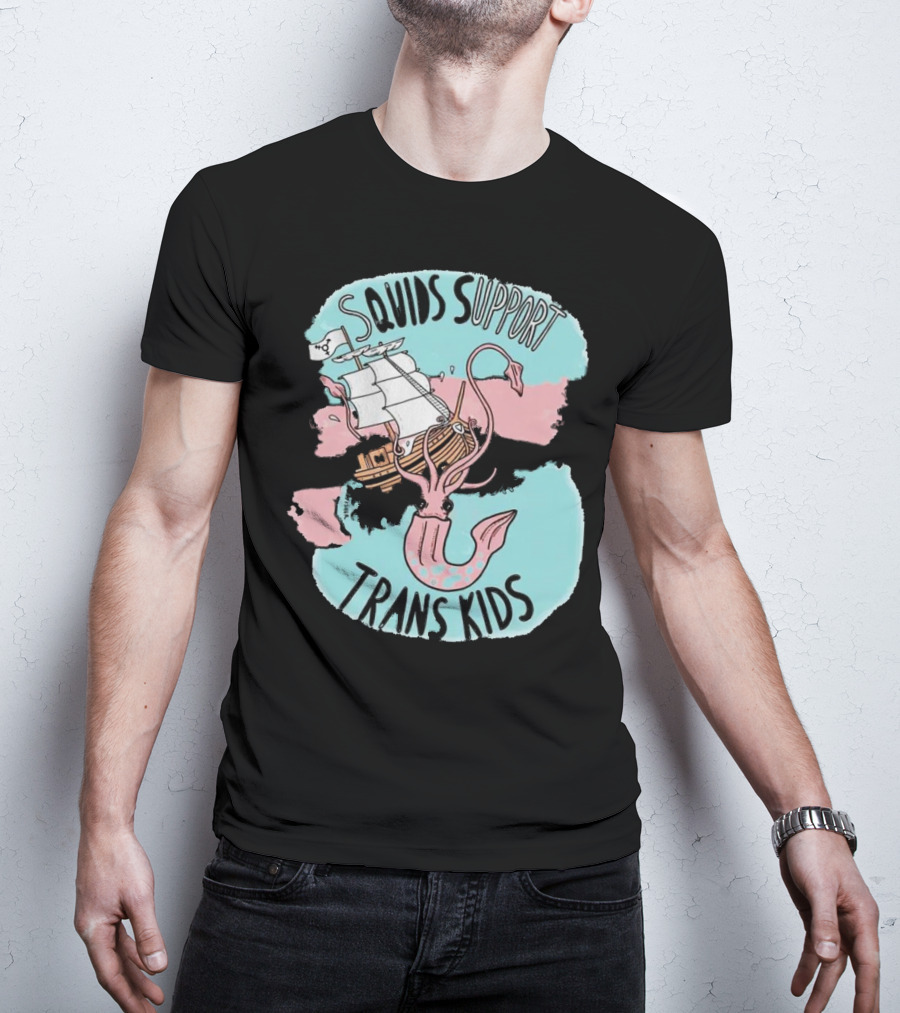 LGBT Squids Support Trans Kids With Pirate Ship T-Shirt