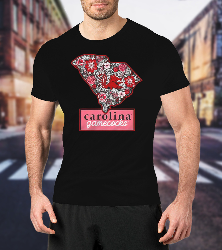 Carolina Gamecocks Floral South Carolina State Outline T-Shirt