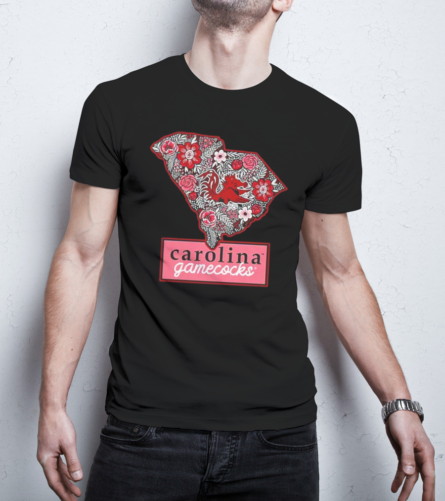 Carolina Gamecocks Floral South Carolina State Outline T-Shirt