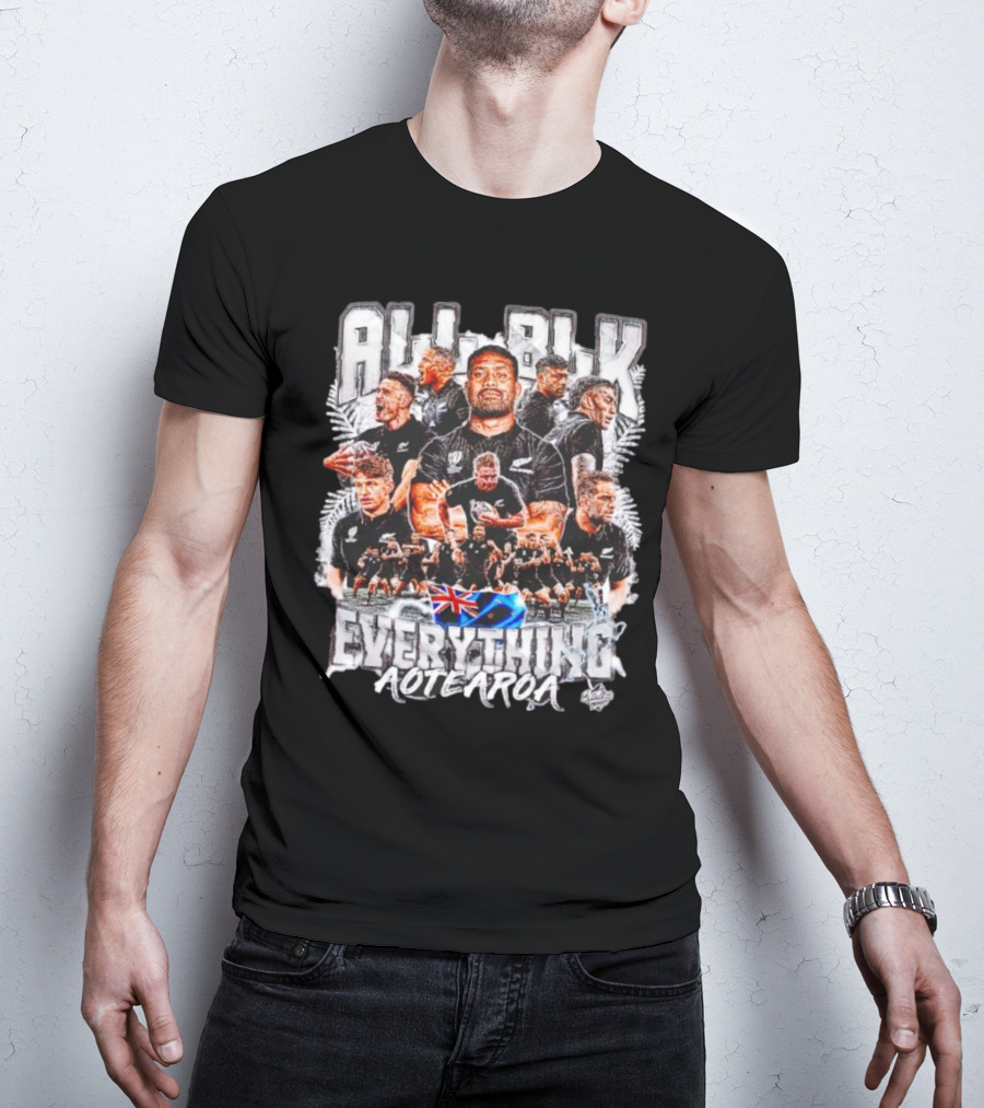All Blk Everything AoteAroa Rugby Team Haka New Zealand Flag Ferns T-Shirt