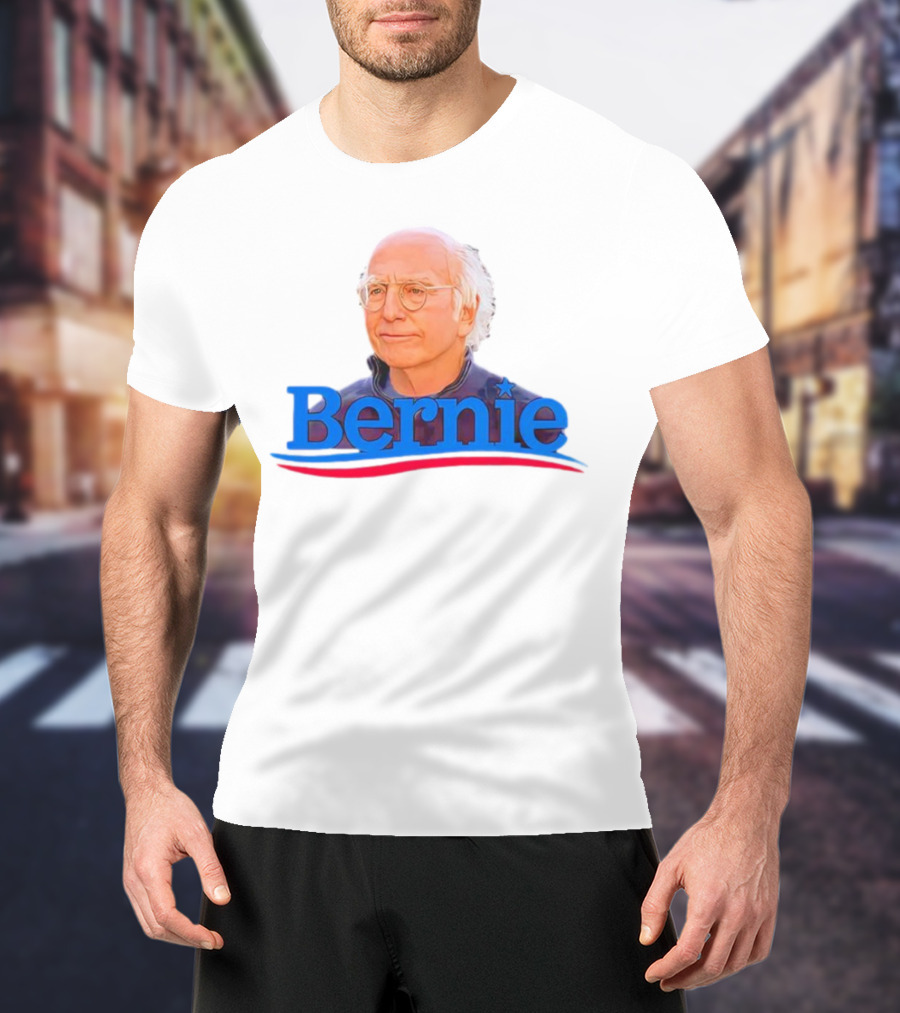 Bernie Larry David Parody With Blue Lettering And Red Stripe T-Shirt