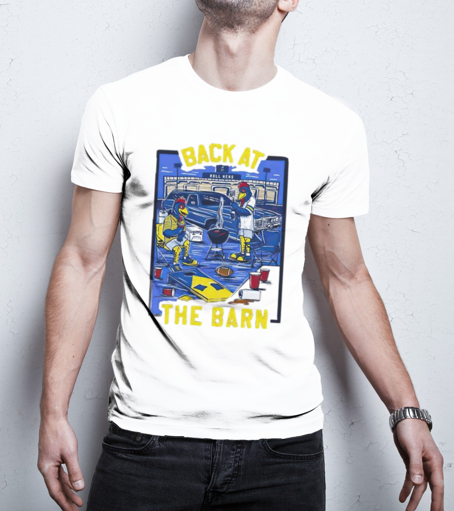 Back At The Barn Roll Hens Tailgate Scene With Cornhole And Grill T-Shirt