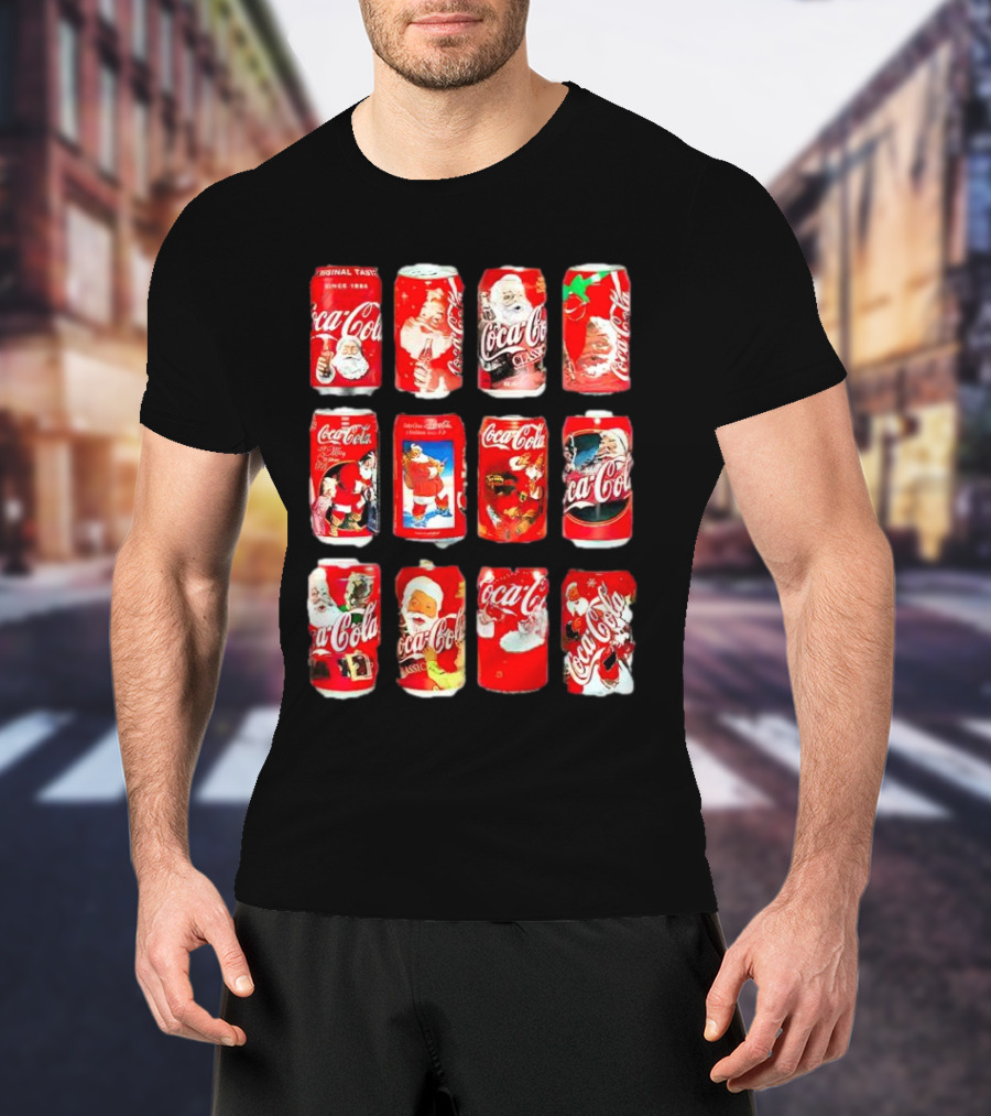 Coca Cola Santa Claus Cans Collection Vintage Holiday T-Shirt