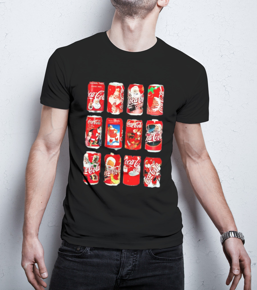 Coca Cola Santa Claus Cans Collection Vintage Holiday T-Shirt