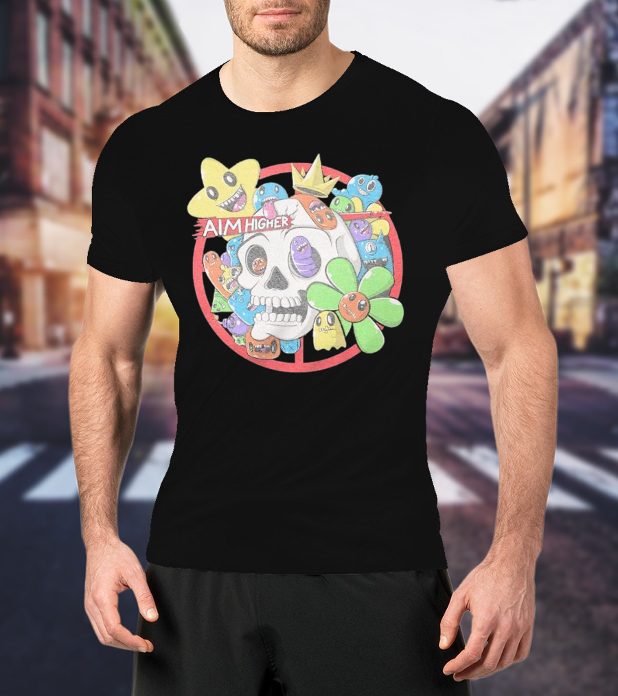 Friends N Monsters Aim Higher Cotton Candy Skull Star Flower T-Shirt