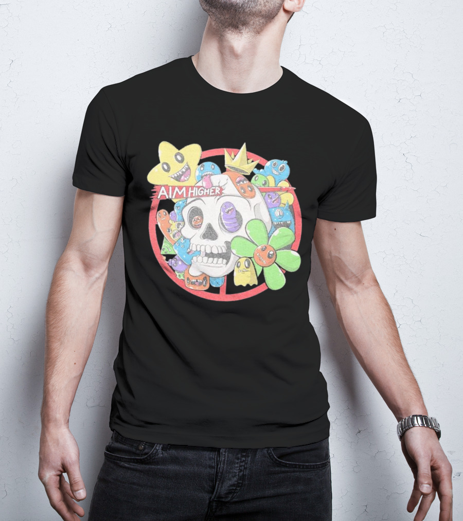 Friends N Monsters Aim Higher Cotton Candy Skull Star Flower T-Shirt