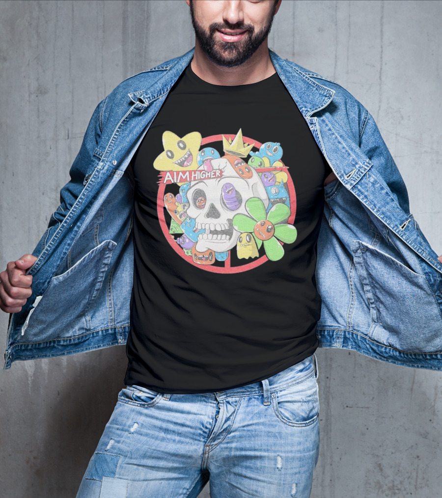 Friends N Monsters Aim Higher Cotton Candy Skull Star Flower T-Shirt