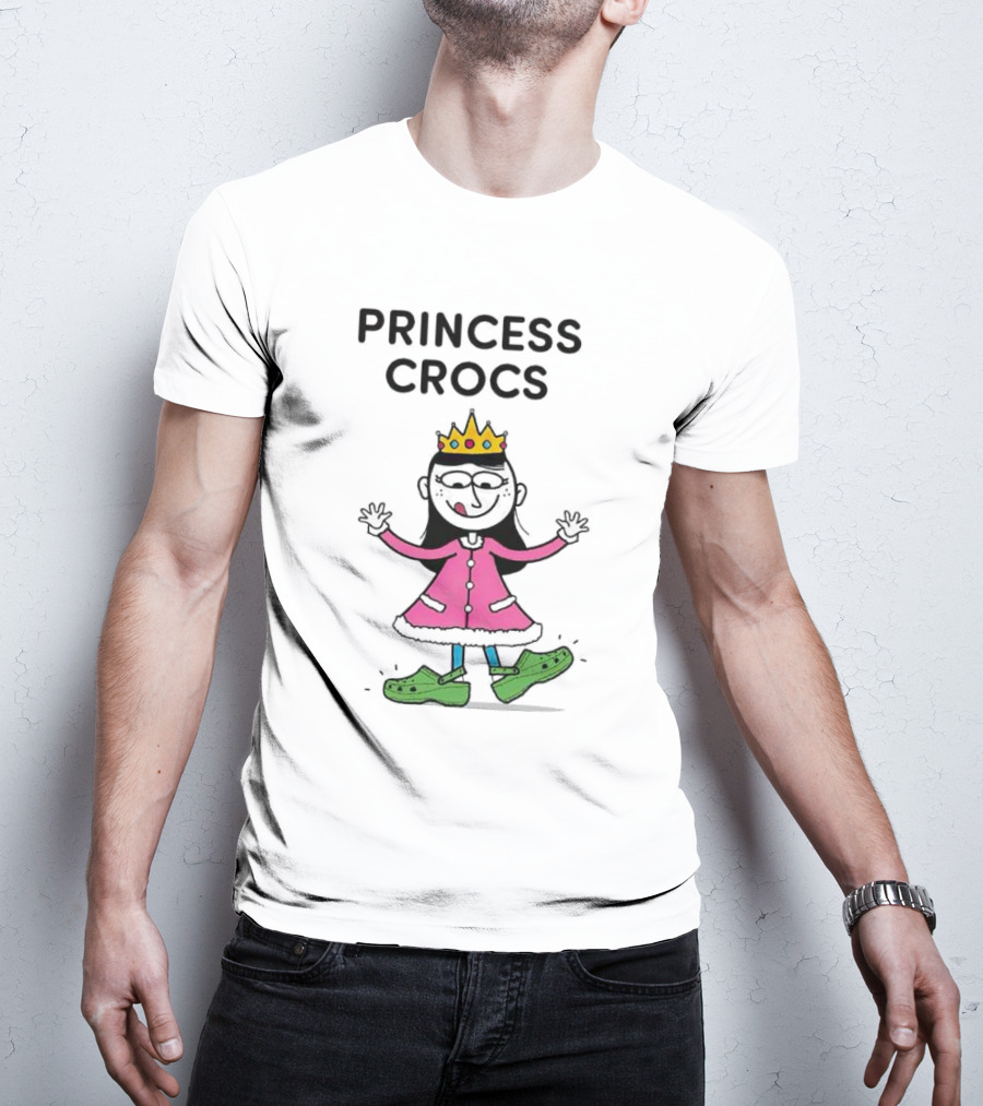 Princess Crocs Crowned Girl In Pink Dress With Green Shoes T-Shirt