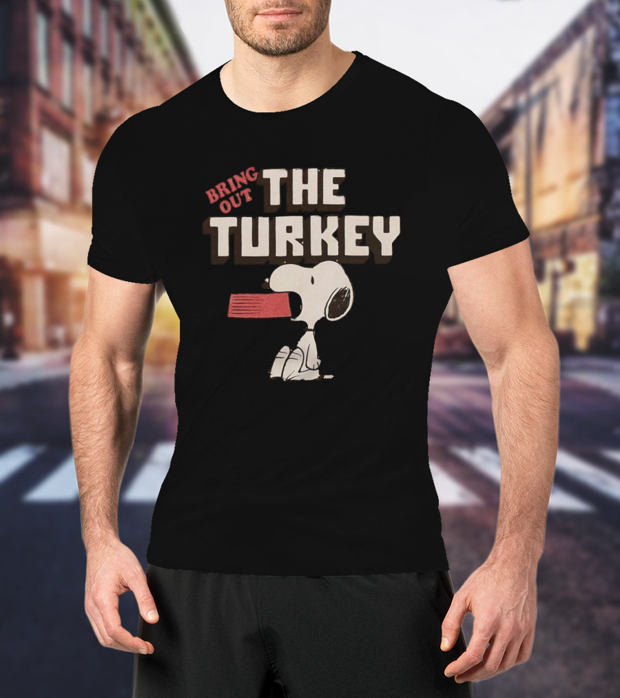 Snoopy Bring Out The Turkey Peanuts Thanksgiving Iconic Cartoon T-Shirt