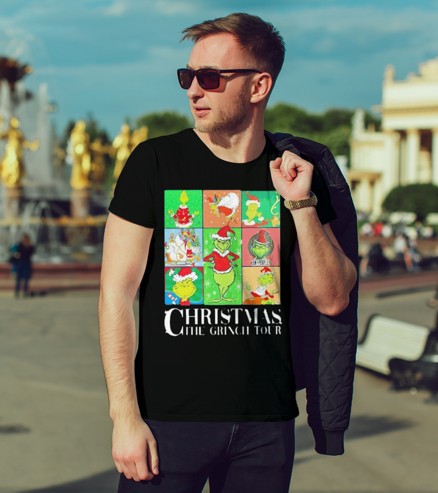 Christmas The Grinch Tour Santa Hat Emojis And Festive Scenes T-Shirt