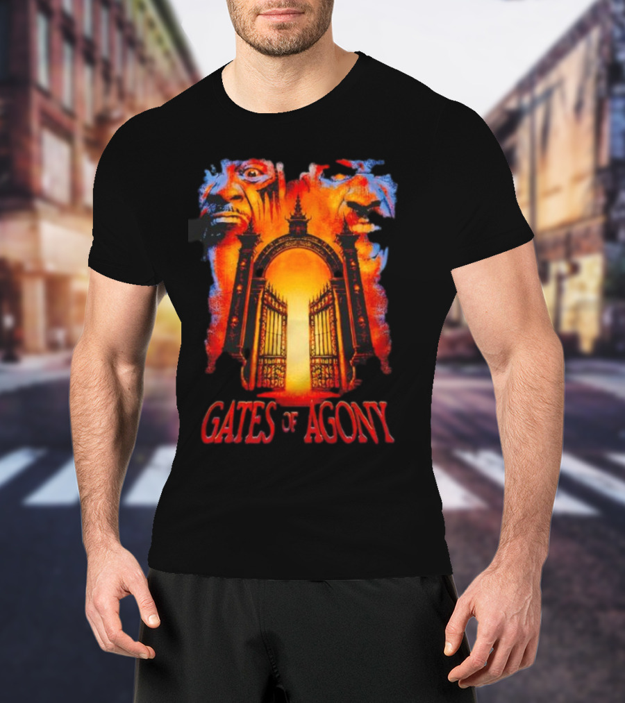 Gates Of Agony Open The Gates With Horror Faces And Fiery Entrance T-Shirt