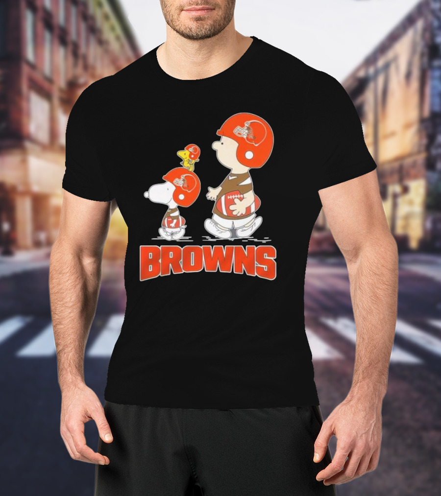 Snoopy Charlie Brown Woodstock Football Browns T-Shirt
