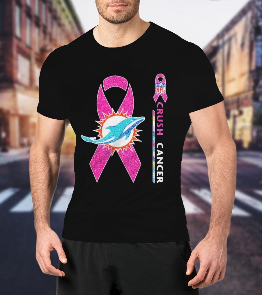 NFL Miami Dolphins Pink Ribbon Crush Cancer Initiative T-Shirt