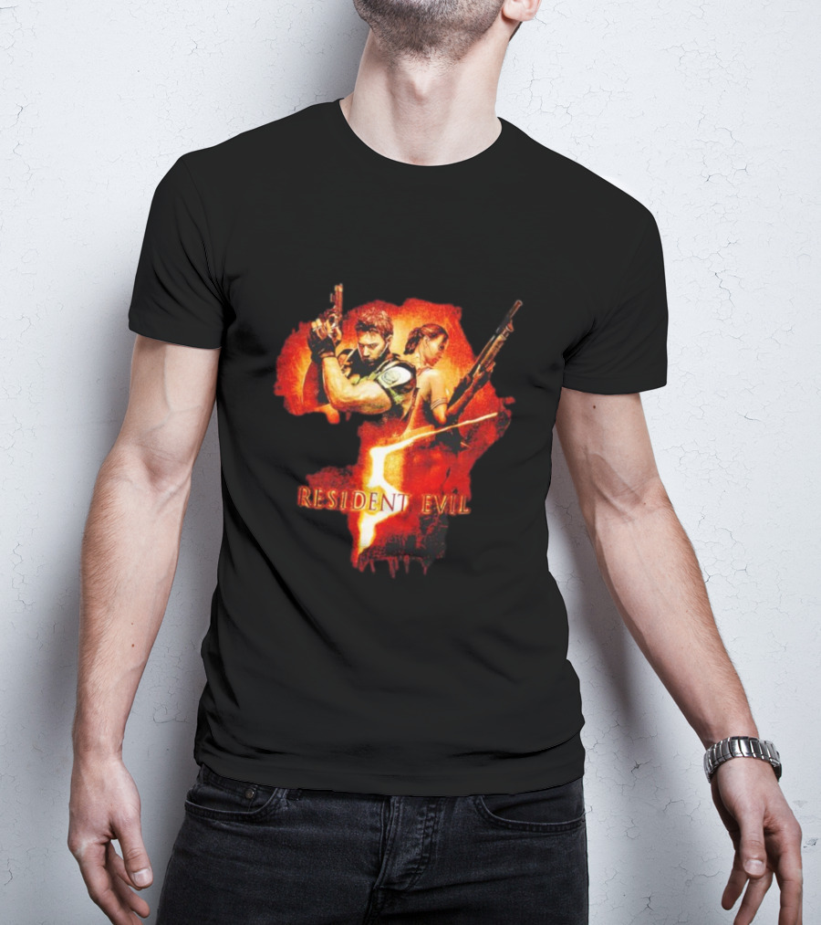 Resident Evil Chris Redfield Sheva Alomar 5 Vintage Africa Map T-Shirt