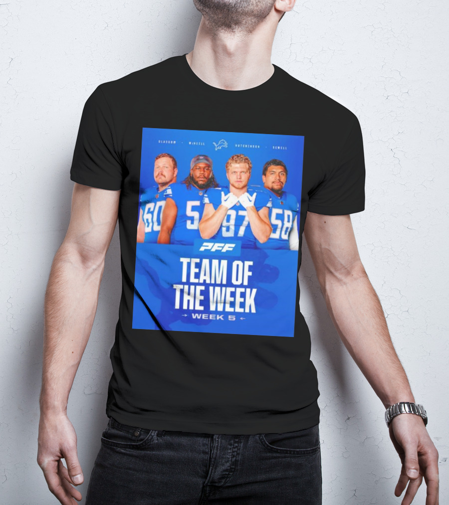 PFF Detroit Lions Glasgow McNeill Hutchinson Sewell Team Of The Week Week 5 T-Shirt
