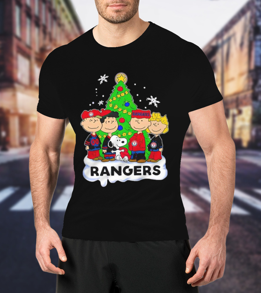 Peanuts Snoopy Christmas Tree Texas Rangers Winter Holiday T-Shirt