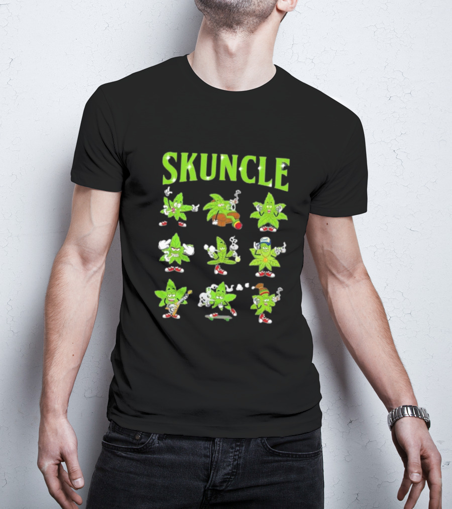 SKUNCLE Smells Like Weed Funny Cartoon Characters Smoking T-Shirt