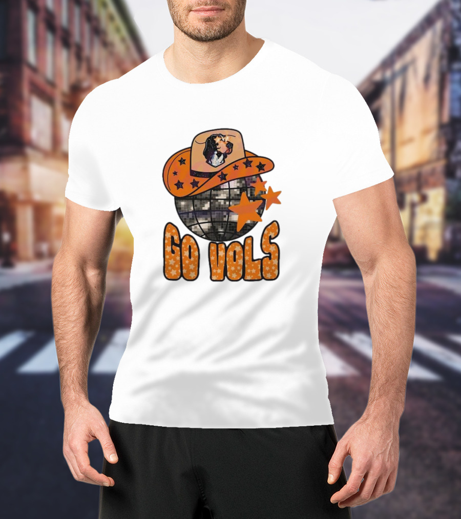 Tennessee Vols Go Vols Disco Ball Cowboy Hat Stars NCAA Mascot T-Shirt