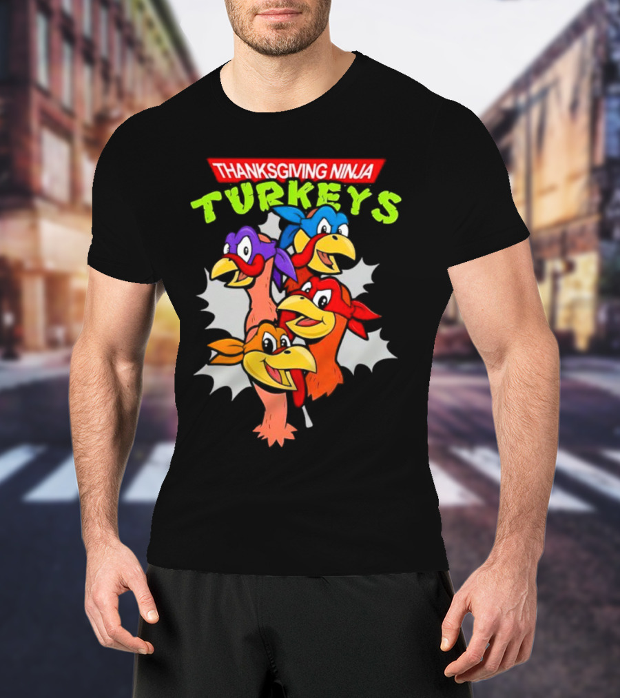 Thanksgiving Ninja Turkeys Cartoon T-Shirt