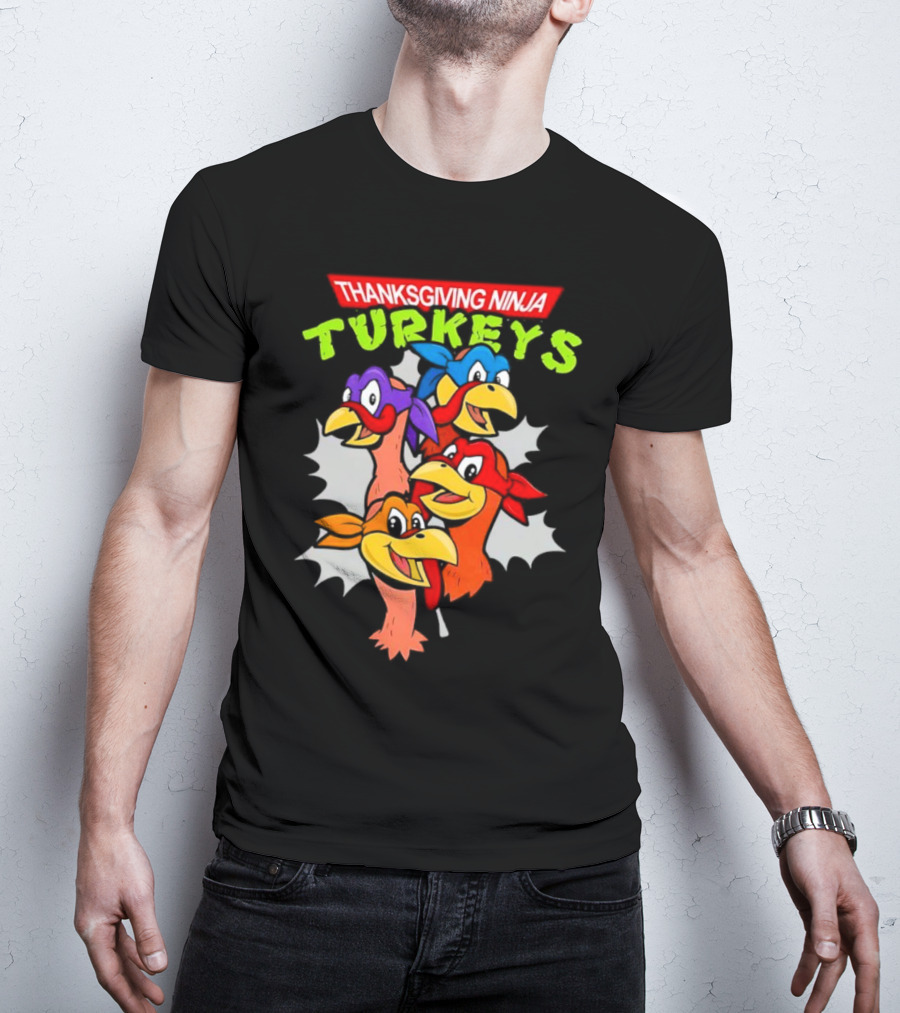 Thanksgiving Ninja Turkeys Cartoon T-Shirt