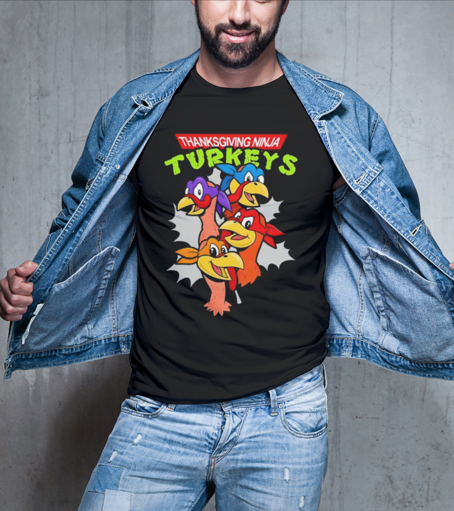 Thanksgiving Ninja Turkeys Cartoon T-Shirt