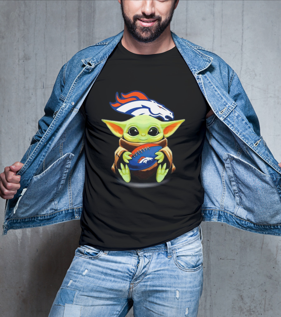 Baby Yoda Hugs Denver Broncos Football T-Shirt