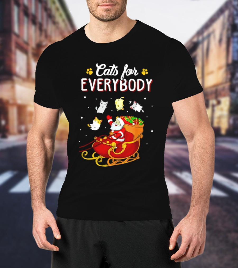 Cats For Everybody Santa With Cats Sleigh Christmas T-Shirt