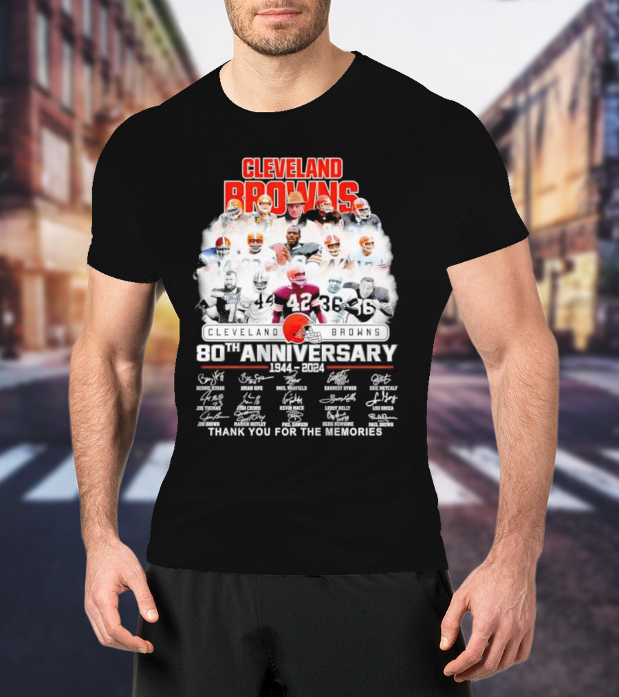 Cleveland Browns 80th Anniversary 1944 2024 Thank You For The Memories Iconic Players And Signatures T-Shirt