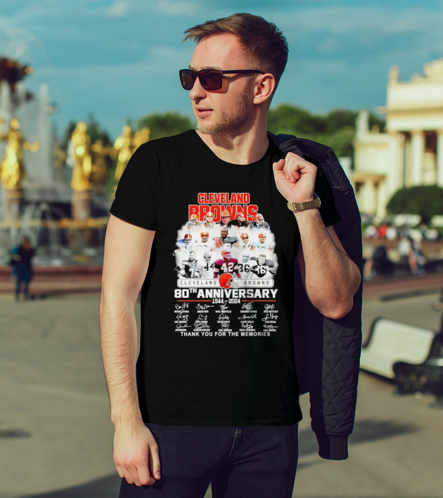 Cleveland Browns 80th Anniversary 1944 2024 Thank You For The Memories Iconic Players And Signatures T-Shirt