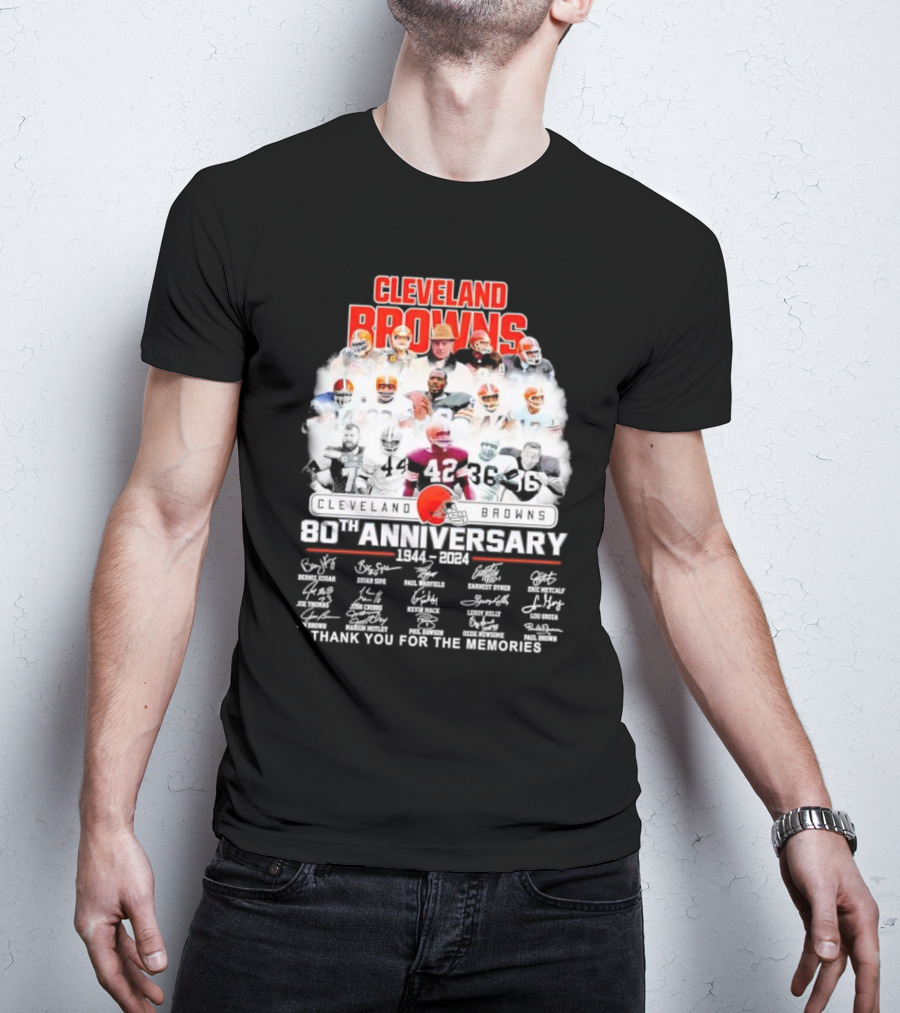 Cleveland Browns 80th Anniversary 1944 2024 Thank You For The Memories Iconic Players And Signatures T-Shirt