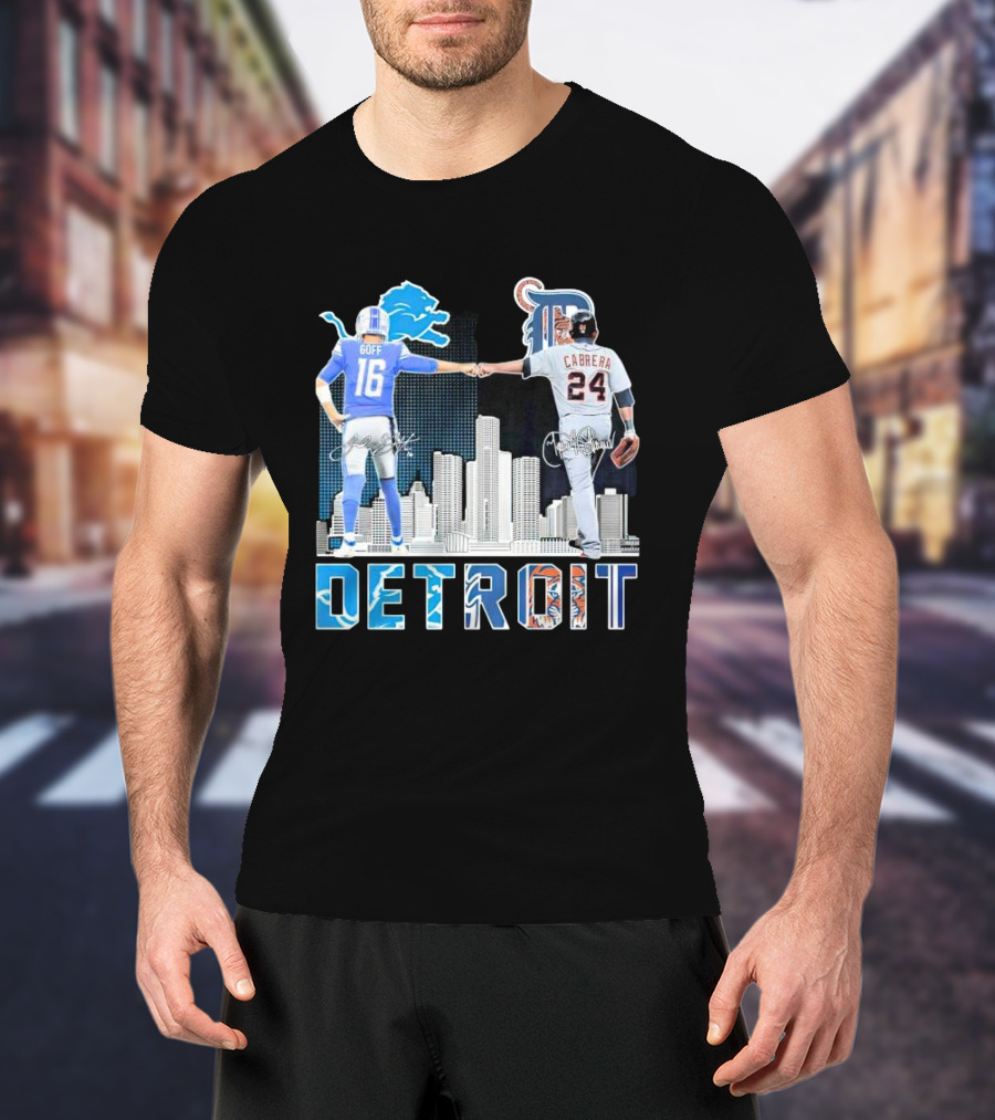 Detroit City Signatures Lions Goff Tigers Cabrera T-Shirt