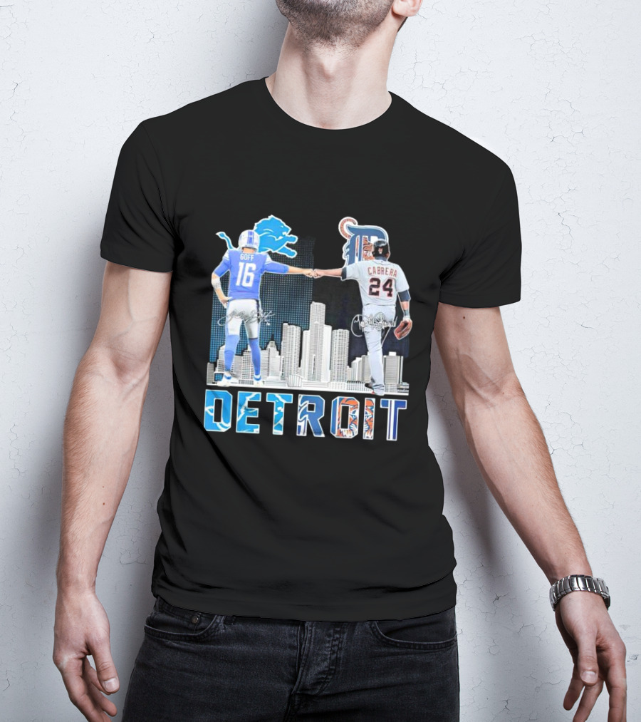 Detroit City Signatures Lions Goff Tigers Cabrera T-Shirt