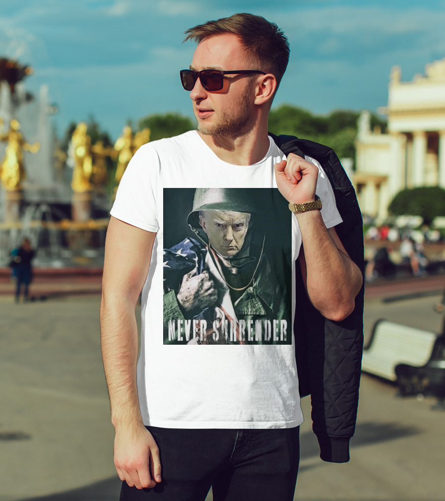 Donald Trump Never Surrender Military Helmet American Flag T-Shirt