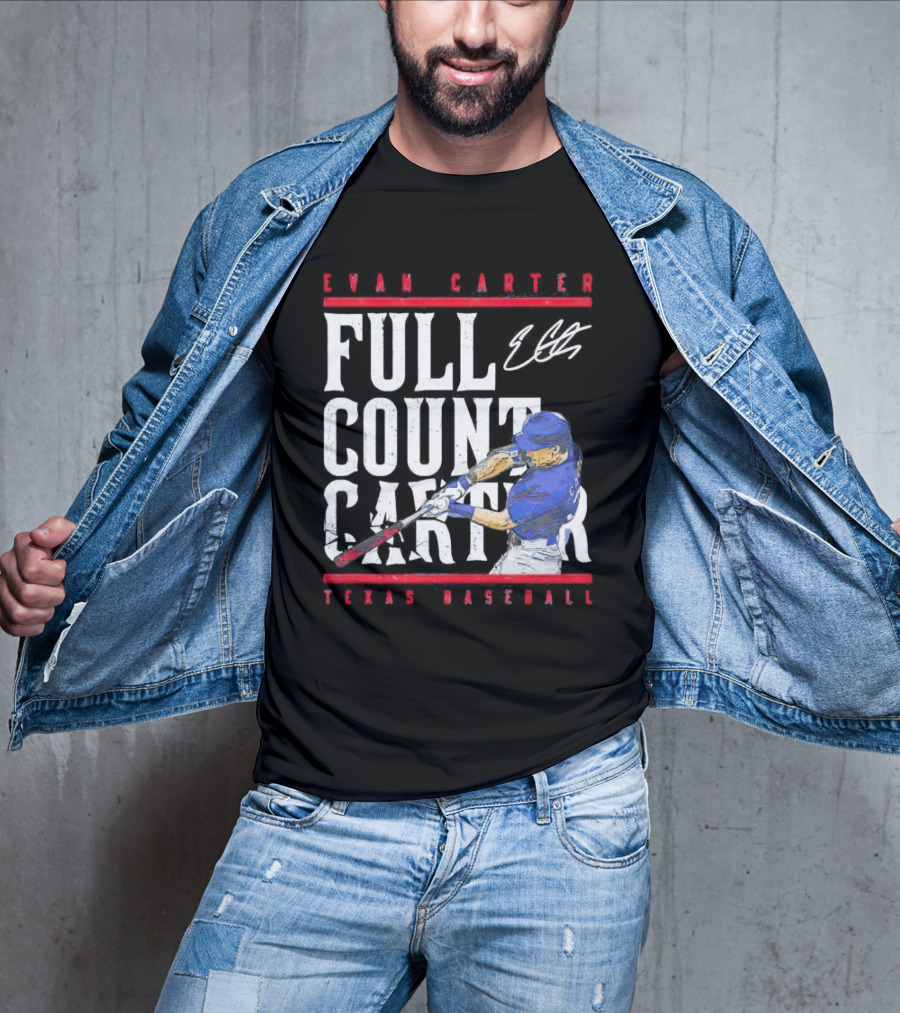 Evan Carter Full Count Carter Texas Baseball Signature T-Shirt