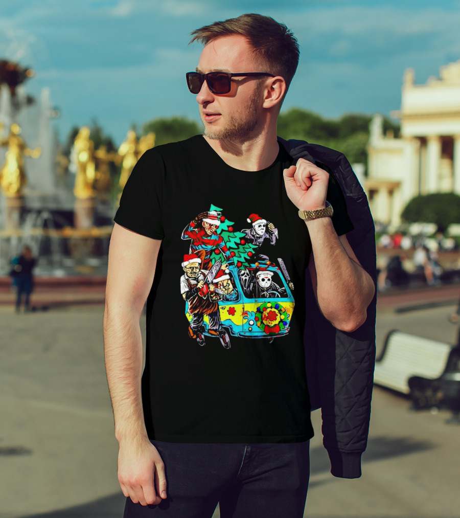 Horror Movie Characters Christmas Driving Mystery Van T-Shirt