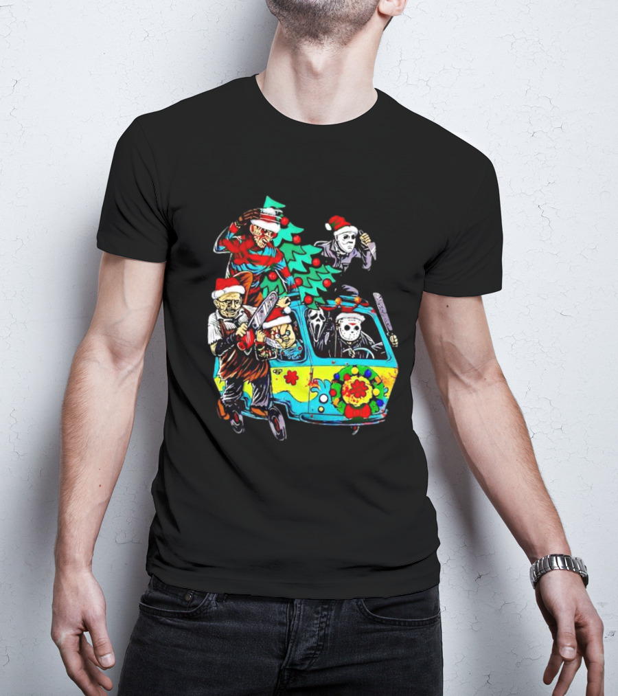 Horror Movie Characters Christmas Driving Mystery Van T-Shirt