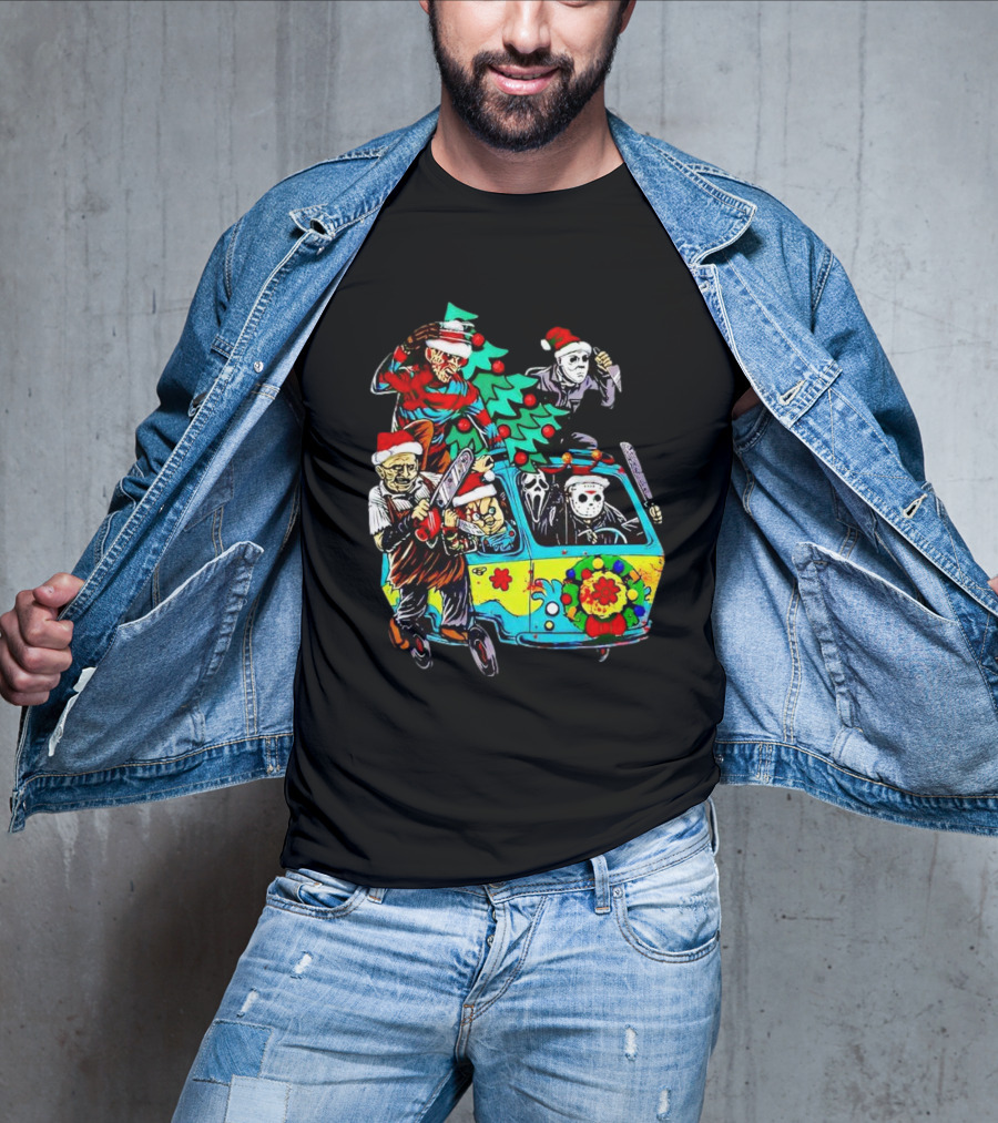 Horror Movie Characters Christmas Driving Mystery Van T-Shirt