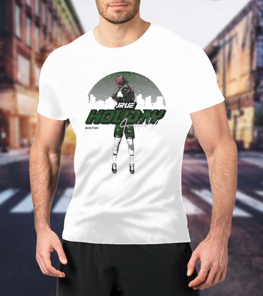 Jrue Holiday Boston Celtics Skyline Basketball Signature T-Shirt
