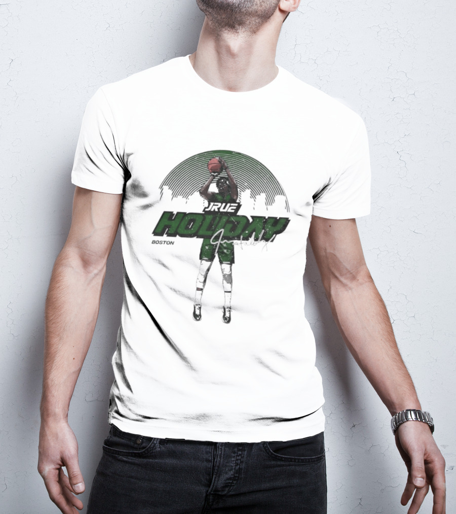 Jrue Holiday Boston Celtics Skyline Basketball Signature T-Shirt