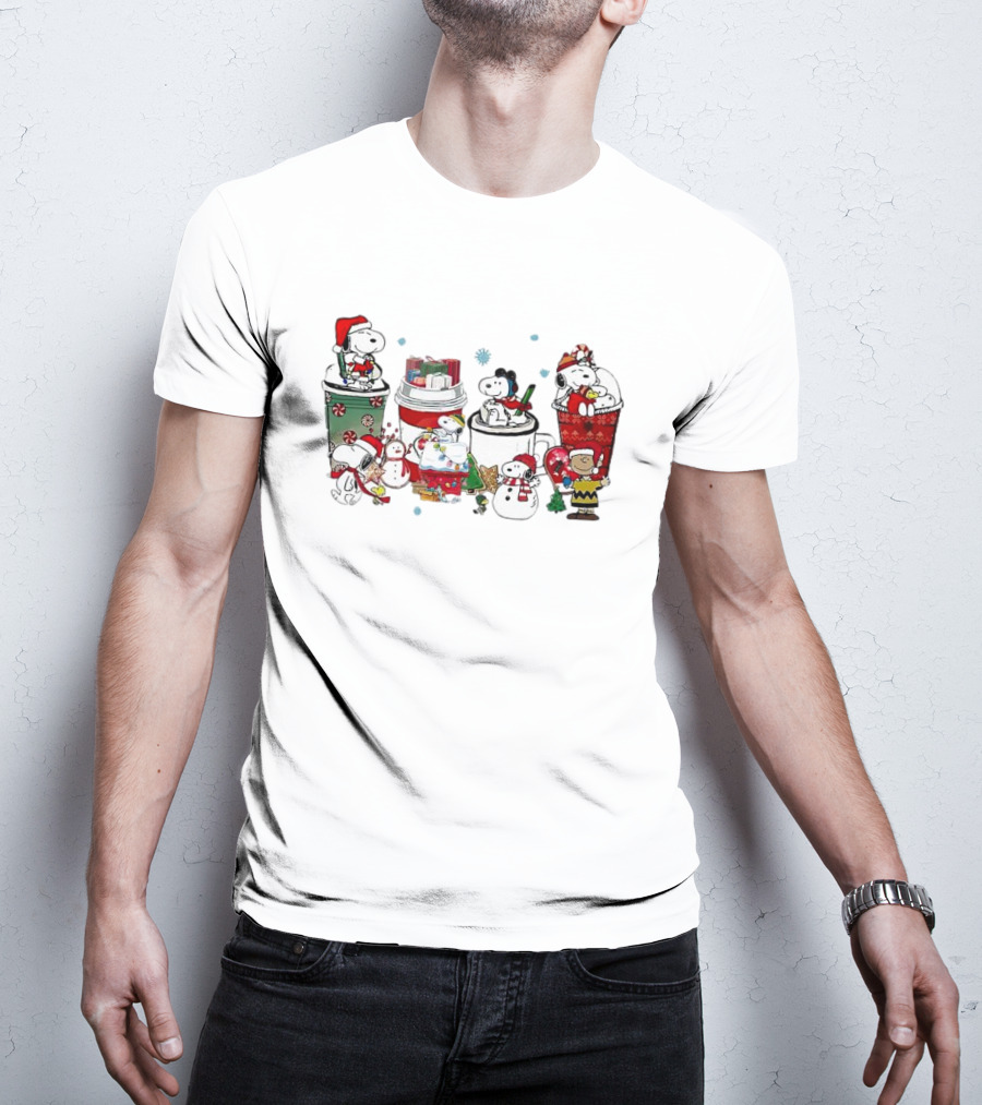 Snoopy And Friends Christmas Coffee Cups Scene Peanuts Holiday T-Shirt