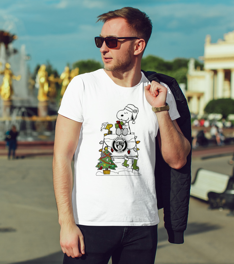 Snoopy Woodstock Christmas Igloo Brooklyn Nets Holiday Scene T-Shirt